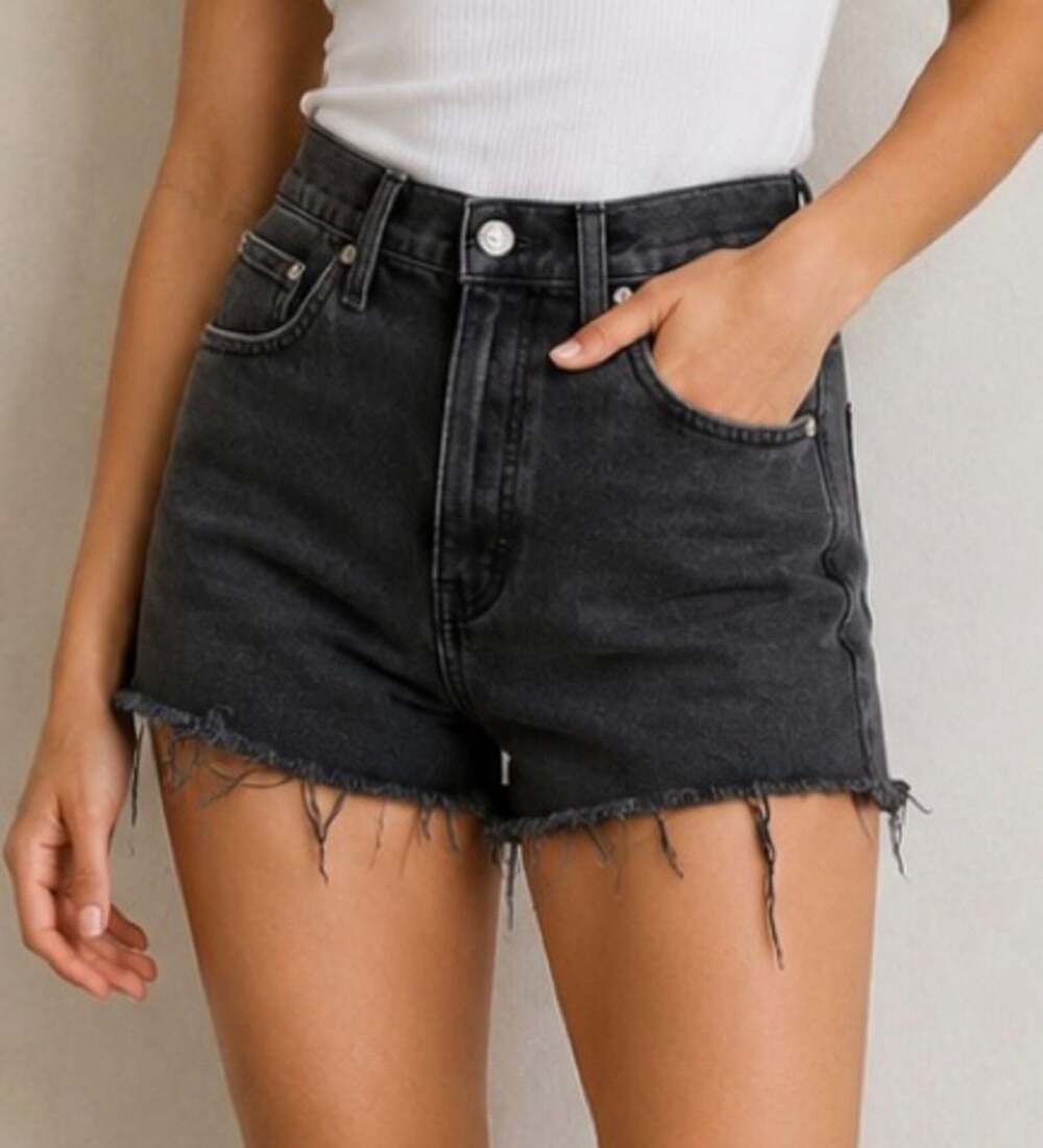 Madewell High-Rise Raw Hem Denim Shorts in Black 27